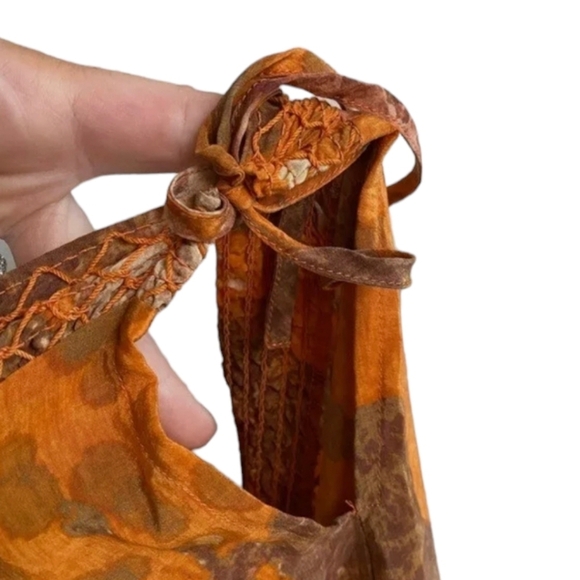 Anthropologie Cara Cara 100% silk orange print midi bohemian peasant dress sz 4 - Picture 4 of 12